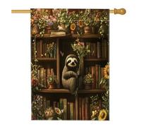 Bandiera della casa di bradipo primaverile, 71 x 101 cm, double-face, decorativa per esterni, libreria con fiori, bandiera per la casa, divertente bandiera scenica per esterni, piccola bandiera per