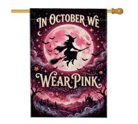 Bandiera della casa di Halloween con citazione della luna e strega pesca | Consapevolezza del cancro al seno, bandiera da cortile, sagoma di strega fantasiosa, decorazione da giardino autunnale