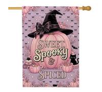 Bandiera della casa di Halloween con zucche streghe e speziate, 71 x 101 cm