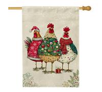Bandiera della casa di pollo, cappello di Babbo Natale natalizio con albero di Natale, rosso su entrambi i lati, decorativa, per esterni, patio, cortile, prato, ingresso, balcone, 71 x 101 cm
