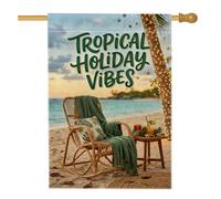 Bandiera della casa estiva con citazione tropicale sulla spiaggia, 71 x 101