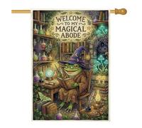 Bandiera della casa fantasiosa con citazione del mago degli anfibi, 71 x | Fantasiosa arte fantasiosa, bandiera del prato, tema incantesimi e pozioni, decorazione magica per biblioteca