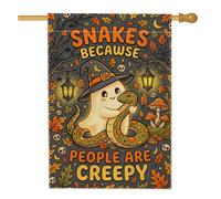 Bandiera della casa fantasma, fantasiosa lanterna a serpente giocosa per Halloween, arancione, double face, in iuta, portico, bandiere decorative per esterni, patio, prato, ingresso, campeggio, 71 x