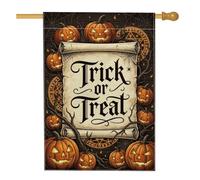 Bandiera della casa Jack-o'-lantern, 71 x 101 cm | Tipografia di scorrimento spettrale, bandiera del cortile, zucche incandescenti, sfondo ragnatela, simboli circolari mistici