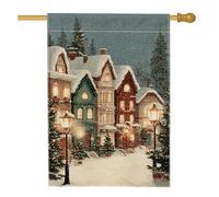 Bandiera della casa, lanterna invernale accogliente neve natalizia in iuta bianca su entrambi i lati, decorativa, per esterni, patio, cortile, prato, ingresso, balcone, 71 x 101 cm