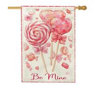 Bandiera della casa lecca-lecca, San Valentino fantasioso cuore Candy San Valentino pesca doppia tela esterna grande bandiera da giardino per esterni cortile prato patio ingresso 71 x 101 cm