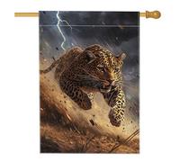 Bandiera della casa leopardata, realistica fulmine polvere nessuno marrone tela double face grande bandiera da giardino per esterni, patio, prato, ingresso campeggio, 71 x 101 cm