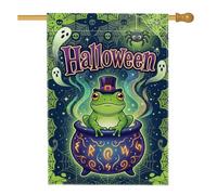 Bandiera della casa magica del calderone degli anfibi di Halloween, 71 x | Opera d'arte anfibia fantasiosa, bandiera del cortile, scena magica calderone, accenti fantasma spettrale