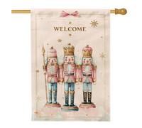 Bandiera della casa Schiaccianoci, bandiera natalizia vintage con stella reale di Natale, pesca, in iuta su entrambi i lati, per portico anteriore, per esterni, patio, prato, ingresso campeggio, 71 x