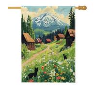 Bandiera della casa sull'albero delle montagne primaverili, 71 x 101 cm, double-face, per decorazione esterna, paesaggio naturale, paesaggio anteriore, bandiera per la casa, paesaggio fresco per
