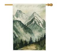 Bandiera della casa sull'albero delle montagne primaverili, 71 x 101 cm, double-face, per esterni, decorazione per esterni, paesaggio naturale e forestale, bandiera per la casa in tela, per paesaggi