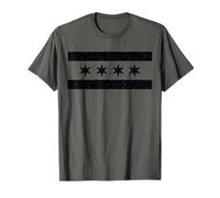 Bandiera della città di Chicago leggermente invecchiata, stile nero Maglietta