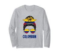 Bandiera della Colombia Capelli disordinati Patrimonio ispanico Ragazza Colombiana Maglia a Manica
