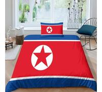 Bandiera della Corea del Nord Set Copripiumino,copripiumino A Tema Con Stampa 3D Bandiera nazionale,set Di Biancheria Da Letto in Morbida Microfibra Traspirante Per Camera Da Letto Single(135x200cm)