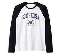 Bandiera della Corea del Sud Blu invecchiata Varsity Maglia con Maniche Raglan