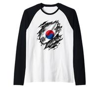 Bandiera della Corea del Sud Effetto strappato Maglia con Maniche Raglan