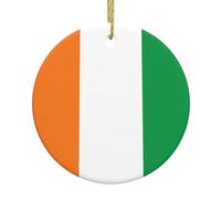 Bandiera della Costa d'Avorio Natale Ornamento in Ceramica Ciondolo Rotondo con Filo Dorato - Decorazione Vacanza
