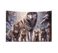Bandiera della famiglia dei lupi con 4 occhielli, bandiere su un lato in poliestere resistente, striscioni resistenti alle intemperie per dormitori, feste, riprese, festival, decorazione 89 x 150 cm