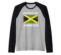 Bandiera della Giamaica Montego bay, Design Invecchiato Island Pride Maglia con Maniche Raglan