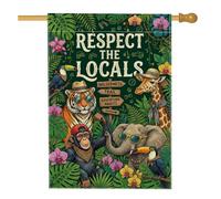 Bandiera della giungla con citazione di animali fantasiosi, 71 x 101 cm | Tema della giungla tropicale, bandiera del prato, illustrazioni umoristiche di animali, segni di sentiero avventura