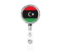 Bandiera della Libia Bobina porta badge in metallo resistente, porta badge retrattile con clip da cintura per titolare della carta di nome dipendente insegnante