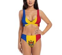 Bandiera della Moldova Imitazione Nylon Donne Split Cross Bikini, Traspirante e ad Asciugatura rapida, un must per l'estate., Nero, XXL