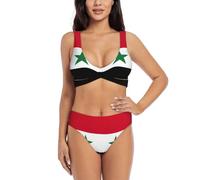 Bandiera della Repubblica Araba Siriana Bikini Set Costume da bagno Due Pezzi Set per le Donne con Pantaloncini Due Pezzi Costume Da Bagno Halter Collo, Nero , XL