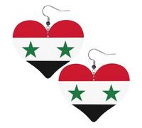 Bandiera Della Repubblica Araba Siriana Cuoio A Forma Di Cuore Orecchini Delle Donne di Modo Danze di Nozze Danze di Uso quotidiano, Misura unica, Pelle sintetica
