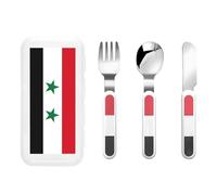 Bandiera della Repubblica Araba Siriana Set di stoviglie per bambini Set da 3 pezzi, coltello, forchetta e cucchiaio riutilizzabili, set di posate portatili per bambini per la protezione degli