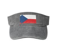 Bandiera della Repubblica Ceca Cappello da cowboy cavo lavato in cotone nero stampato, alla moda e versatile per tutte le stagioni., Grigio, taglia unica
