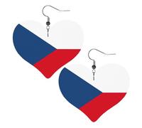 Bandiera Della Repubblica Ceca Cuoio Cuore Orecchini Moda Donna Danze di Nozze Accessori di Usura Quotidiana, Misura unica, Pelle sintetica
