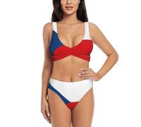 Bandiera della Repubblica Ceca Imitazione Nylon Donne Split Cross Bikini, Traspirante e ad asciugatura rapida, un must have per l'estate., nero, XX-Large