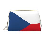 Bandiera della Repubblica Ceca in pelle Hand Held Zipper Makeup Bag Cute Make Up Case Large Wide-Open Pouch Pen Case, bianco, Taglia unica