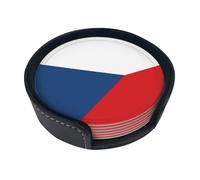 Bandiera della Repubblica Ceca Sottobicchieri rotondi in pelle (set di 6) Decorazioni da tavola delicate e morbide, adatte per tazze da caffè, tazze, ecc.