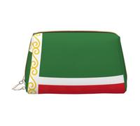 Bandiera della Repubblica Cecena in pelle con cerniera a mano borsa per il trucco borsa di immagazzinaggio per vari oggetti portapenne, bianco, Taglia unica