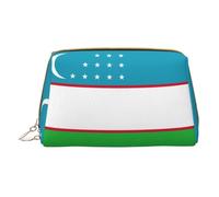 Bandiera della Repubblica dell'Uzbekistan Borsa per trucchi in pelle con cerniera a mano per oggetti vari, bianco, Taglia unica