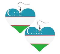 Bandiera Della Repubblica Dell'Uzbekistan Cuoio A Forma Di Cuore Orecchini Delle Donne di Modo Delle Donne Danze Di Nozze Accessori Per, Misura unica, Pelle sintetica
