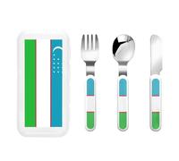 Bandiera della Repubblica dell'Uzbekistan Set di 3 stoviglie per bambini Set di posate riutilizzabili, coltello, forchetta e cucchiaio, stoviglie portatili per la protezione degli alimenti per bambini