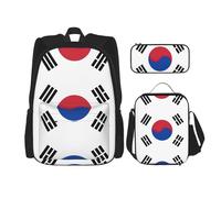 Bandiera della Repubblica di Corea 3pcs Zaino, 40,6 cm Ragazzi Prescolare Elementare Bookbag e Lunch Box Leggero, Nero , Taglia unica, Set di zaini per la scuola