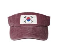 Bandiera della Repubblica di Corea cappello da cowboy cavo lavato stampato in cotone nero, alla moda e versatile per tutte le stagioni., Rosso, taglia unica