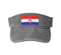 Bandiera della Repubblica di Croazia cappello da cowboy cavo lavato stampato in cotone nero, alla moda e versatile per tutte le stagioni., Grigio, taglia unica