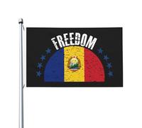Bandiera della Romania e bandiere della libertà per esterni, 3x5 piedi, bandiera in poliestere resistente bifacciale per decorazioni da giardino, casa, cortile, festival, bandiere di benvenuto.