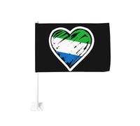 Bandiera della Sierra Leone con clip a forma di cuore per finestrino, per auto, protezione solare, decorazione, striscione bifacciale da 12x18 pollici per camion