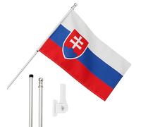 Bandiera della Slovacchia, asta e supporto da parete, 1,5 x 0,9 m, bandiera della Slovacchia, con occhielli, asta estensibile e supporto, decorazione per interni ed esterni