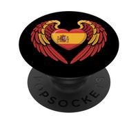 Bandiera della Spagna cuore con ali d'angelo per orgoglio spagnolo PopSockets PopGrip Adesivo