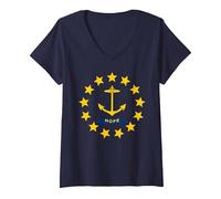 Bandiera della Speranza del Rhode Island Maglietta con Collo a V, Donna, Navy, L