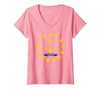 Bandiera della Speranza del Rhode Island Maglietta con Collo a V, Donna, Rosa, XL