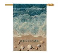 Bandiera della spiaggia costiera di benvenuto, onde blu dell'oceano conchiglie decorazione per la casa banner da giardino, bandiera da giardino in iuta su entrambi i lati, decorazione estiva per