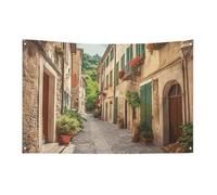 Bandiera della strada dell'Italia con 4 occhielli, bandiere su un lato in poliestere resistente, striscioni resistenti alle intemperie per dormitorio, feste, riprese, festival, decorazione 61 x 88,9