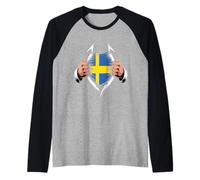 Bandiera della Svezia Strappata Grafica Swedish Pride Roots Maglia con Maniche Raglan